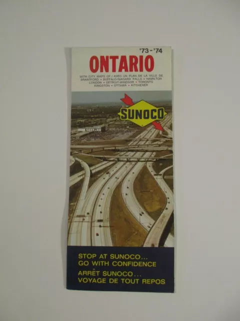 1973-1974 Sunoco Ontario Canada Oil Gas Service Station Travel Road Map~Box H