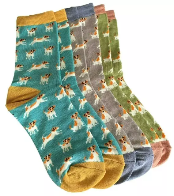 Jack Russell Socks Ladies 3 Pair Pack Bamboo Cotton Dog Blue Green Pink Grey
