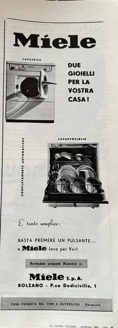 Miele S.p.A. Bolzano Lavastoviglie Lavatrice pubblicità La Cucina Italiana 1963