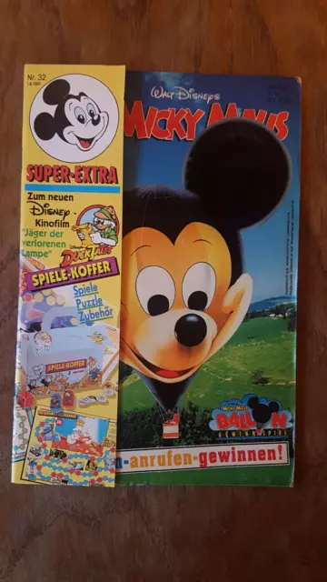 Micky Maus Comic Heft Nr. 32 1991 mit Beilage Spiele-Koffer + Sammelkarten