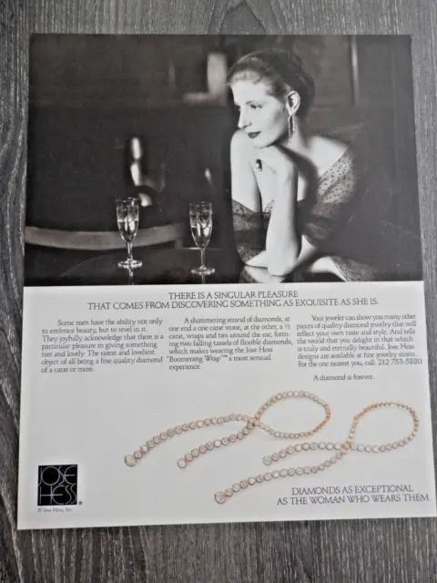 1988 PRINT AD, Jose Hess Diamonds, Singular Pleasure, "Boomerang Wrap" Bracelet
