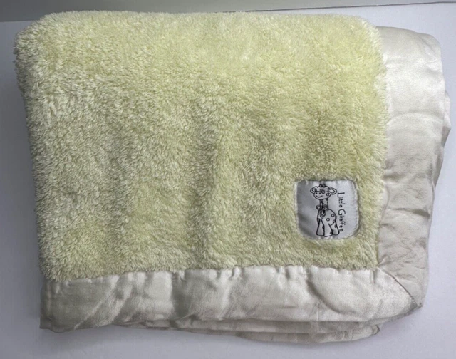 Little Giraffe Baby Blanket Green Yellow Furry Satin Edge RN 107049 Thick 26x32