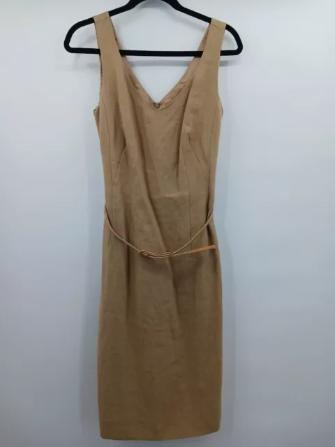 Boss (Hugo Boss) Womens Tan Lined Linen Midi Dress Size  8