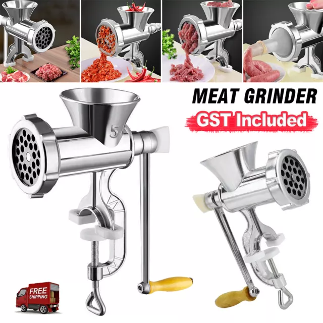 Meat Grinder Manual Kitchen Mincer Stuffer Table Hand Sausage Filler Maker AU
