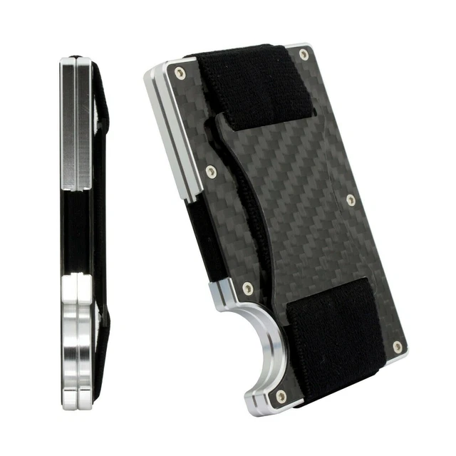 Mini Carbon Fiber Credit Card Holder RFID Blocking Metal Wallet Minimalist Slim