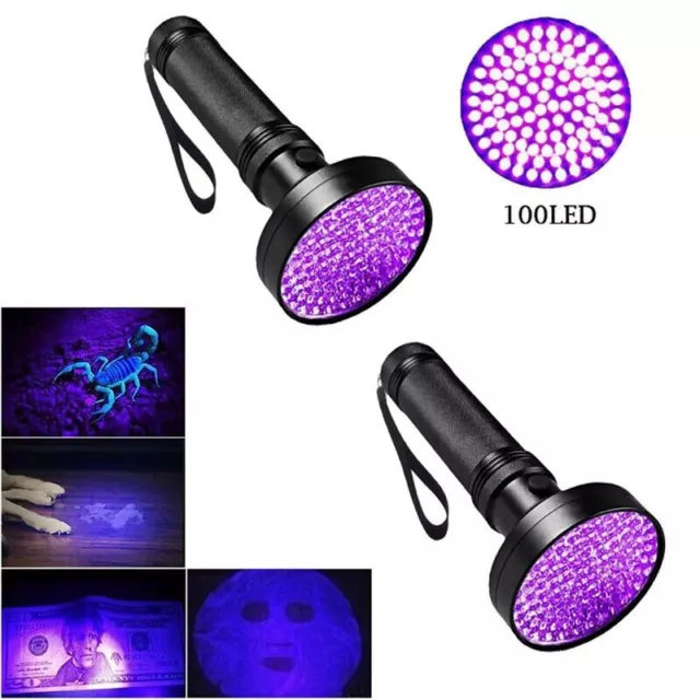 2x 100 LED UV Flashlight Torch Light Lamp Ultraviolet Blacklight Aluminum 395 nM