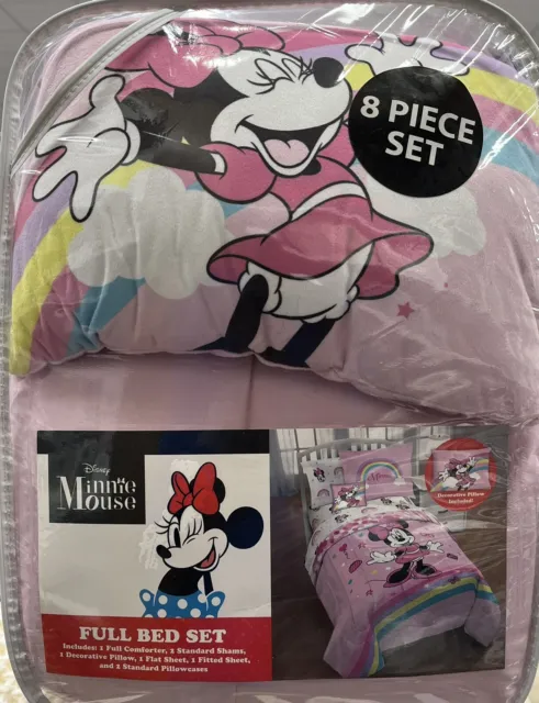 Juego de cama de tamaño completo de 8 piezas Minnie Mouse
