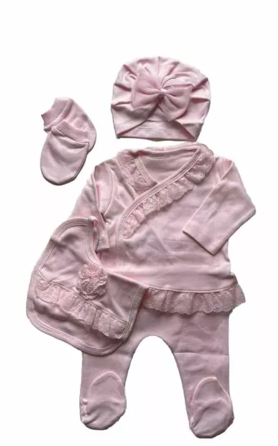 Pink ruffle outfit newborn essentials layette gift box set 0-3m girl 5pc new