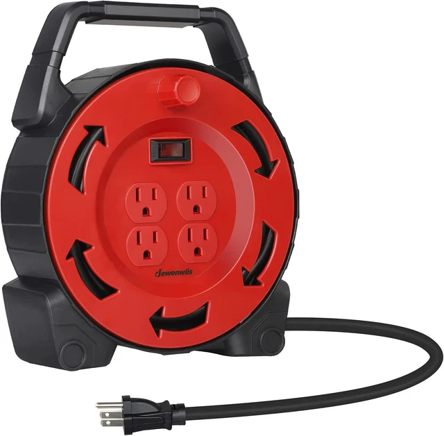 EXTENSION CORD REEL with 4 Grounded Outlets,14/3 AWG SJTW 25 FT