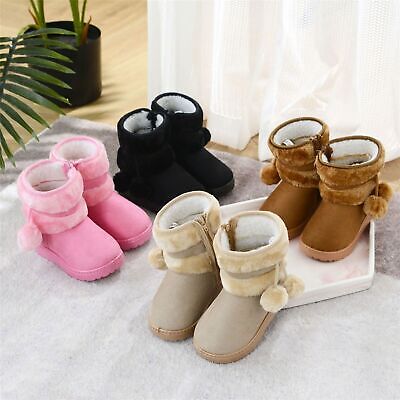 Toddler Girls Kids Ankle Warm Boots Winter Faux Fur Lined Comfy Shoes Booties Uk