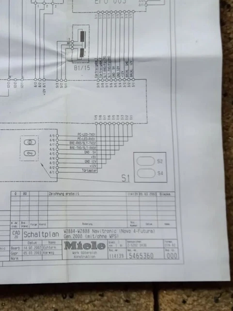 REPARATURANLEITUNG SCHALTPLAN 5465360 567584 2097151/04 Miele 3703373