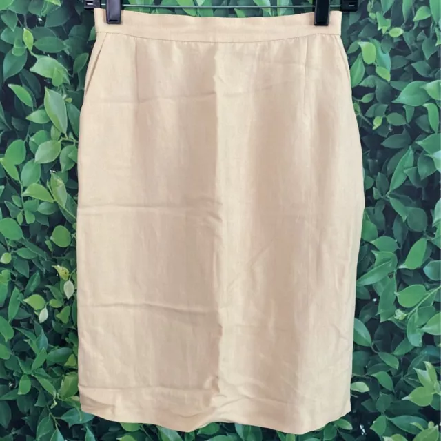 Vintage Giorgio Armani Le Collezioni Womens Pencil Skirt Beige Pockets Slit 4