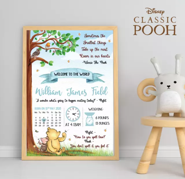 Personalised Winnie The Pooh Baby Print • Pooh Bear Welcome To The World Print