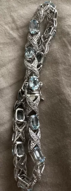 Women’s 18K White Gold Over Sterling Silver Diamond & Sky Blue Topaz Bracelet