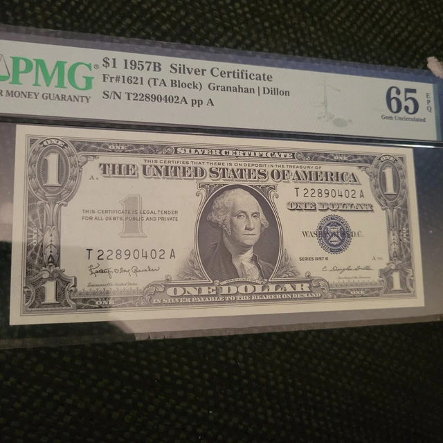 1957B $1 Silver Certificate Blue Seal  PMG 65 Gem UNC EPQ