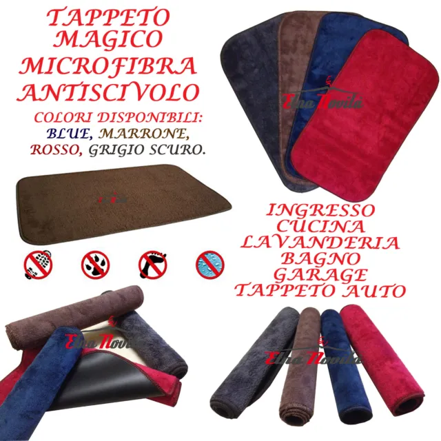 Tappeto Magico Microfibra Zerbino Fondo Pvc Antiscivolo Grigio Scuro 42X33 Cm