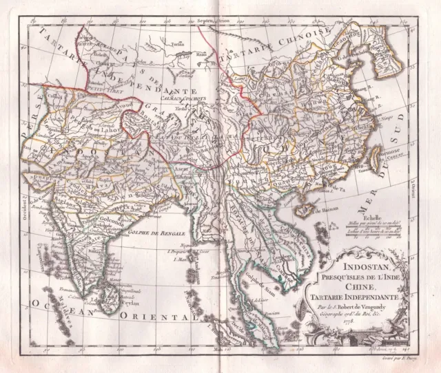 Indostan Chine China Korea Thailand Vietnam India Asia Karte map Vaugondy 1780