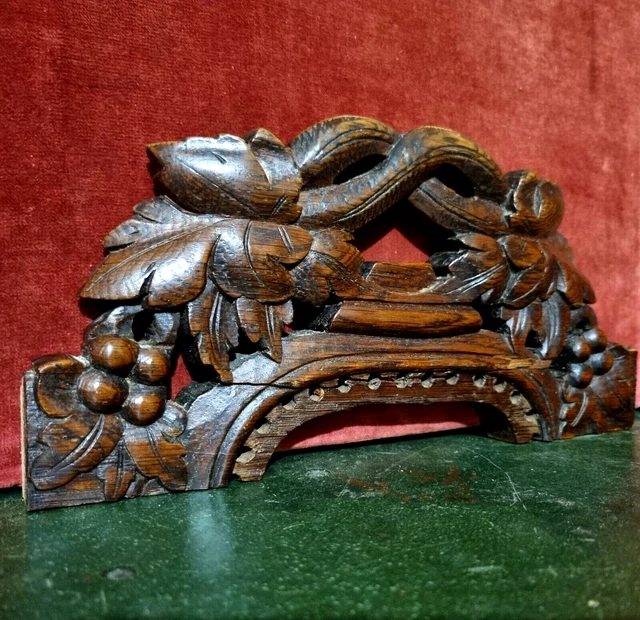 Scroll branch wood carving pediment 11 in - Antique French architectural salvage