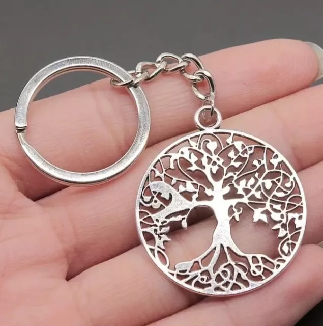 Schlüsselanhänger, Lebensbaum, Baum des Lebens mit Wurzeln, Anhänger, Silber