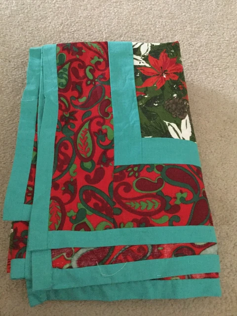 Edredón Hecho a Mano Navidad Poinsettia Rojo Brillante Verde Colores 91"" Largo 67"" Wi