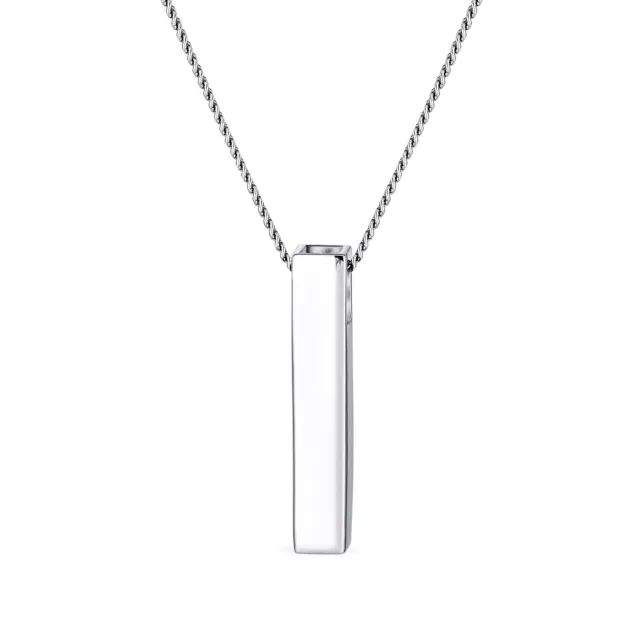 Personalize Solid Vertical Bar Pendant Necklace .925Sterling Silver