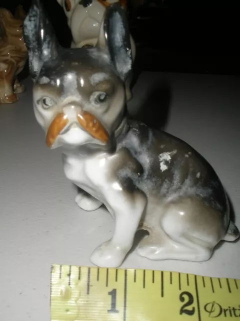 Vintage Boston Terrier Dog Japan Black Gray White Brown 4" Figure Collectible