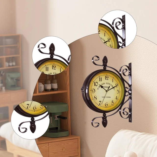 Horloge Murale Double Face Type Horloge En Fer à Repasser Avec Finition En Acier Vieilli 17735483