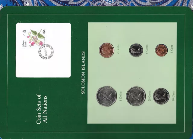Coin sets of all Nations Solomon Islands w/card UNC 1977-1987 5 & 10 cent FM(U)