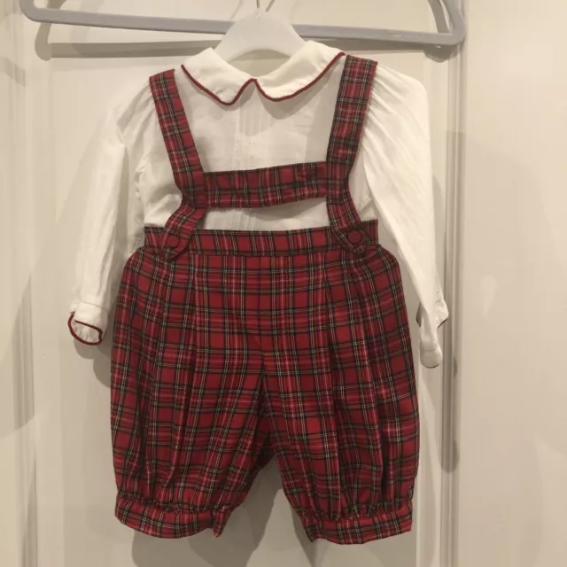 PRETTY ORIGINALS Red Check 2 Piece Christmas Outfit Blouse & Romper 18mths.