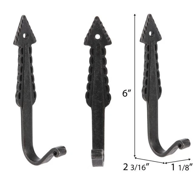 Antique Metal Wall Hooks Leaf Arrow Boho Long Hand Forged Coat Hat Towel Hanging
