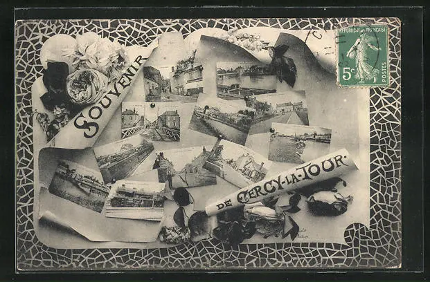 CPA Cercy-la-Tour, Souvenir, Collage avec Ansichtskartenmotiven 1911