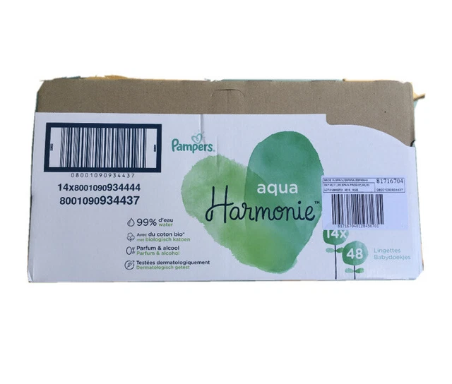 lingettes bebe Pampers Aqua Harmonie 14 Paquets de 48 Lingettes