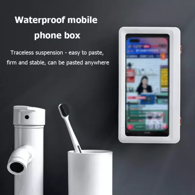 Soporte de teléfono con pantalla táctil impermeable para baño (blanco)