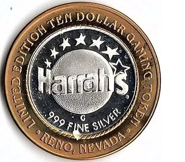 Harrah's Casino Reno .999 Silver $10 Gaming Token Limited Edition Truckee River
