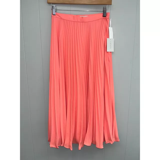 1.STATE Coral Pleaded Havana Skirt Size 0 NWT Lined