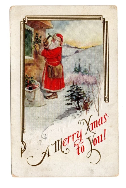 1910s Santa Claus Merry Christmas Holiday Snow Embossed George Stamp Postcard
