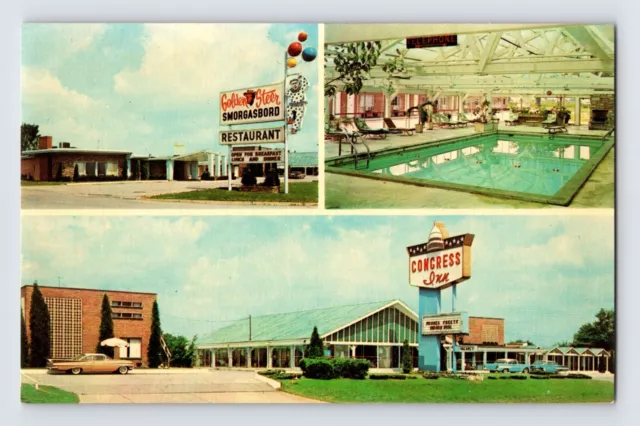 Postcard Ohio Youngstown OH Congress Inn Motel Pool 1960s Unposted Chrome