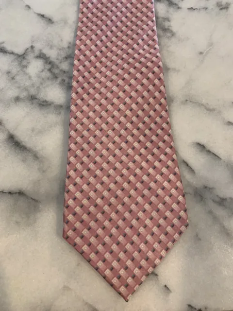 GEOFFREY BEENE 100% Silk Handmade Pink Geometric Tie Brocade Foulard ...