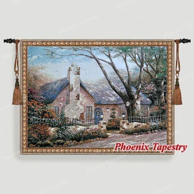 Cottage Tapestry Wall Hanging Jacquard Weave Large Gobelin Aubusson 100% Cotton