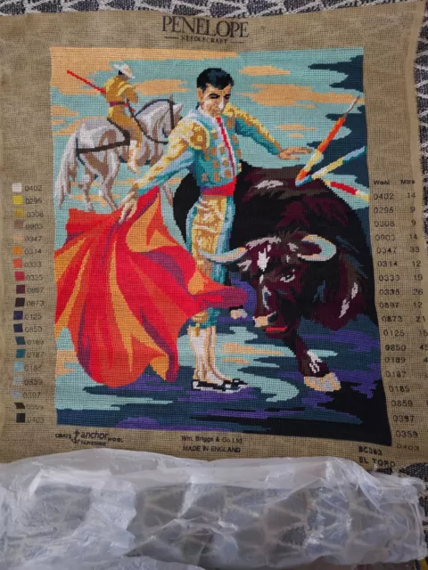 COMPLETED Matador Bullfighter tapestry canvas ready for framing