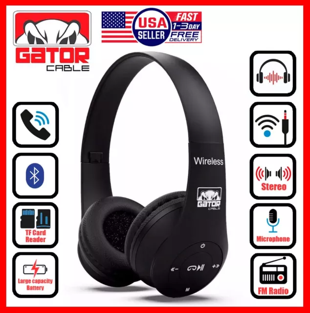 Wireless Bluetooth Headphones Earphones Headset Over-Ear FM Radio MIC Foldable