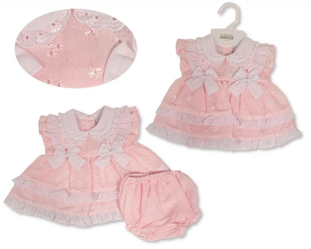 BNWT Piccolo Baby Prematuro Ragazze Sangallo Rosa Abito 1.4-2.3kg 2.3-3.6kg