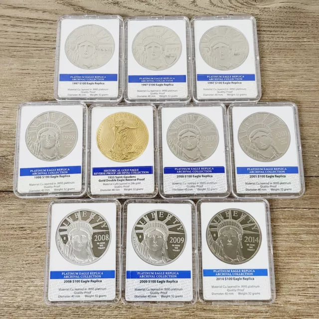 10 American Mint Slabbed Proof Platinum Plate Gold Plate Coins Medals Nice