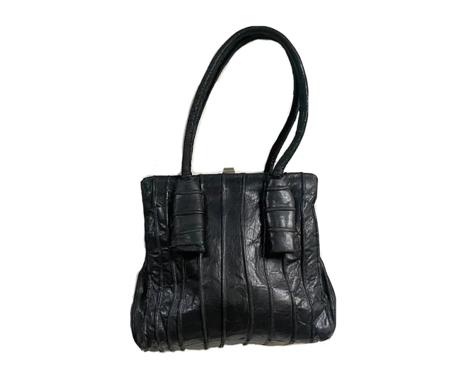 SAC À MAIN en cuir noir Créations JEANNE BERNARD Paris 1940/1950