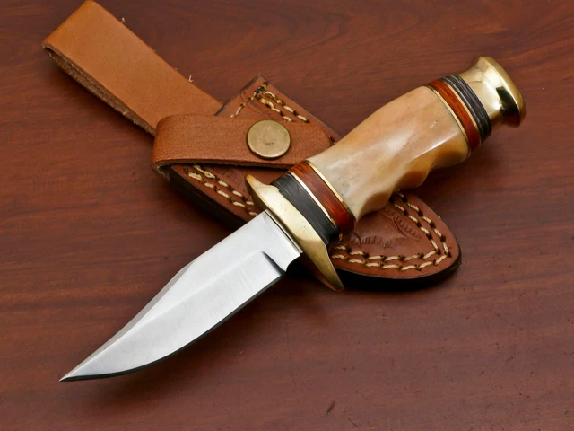Custom Hand Made D2 Blade Steel Hunting Knife- Camel Bone/Pakka Wood  - Za-3362
