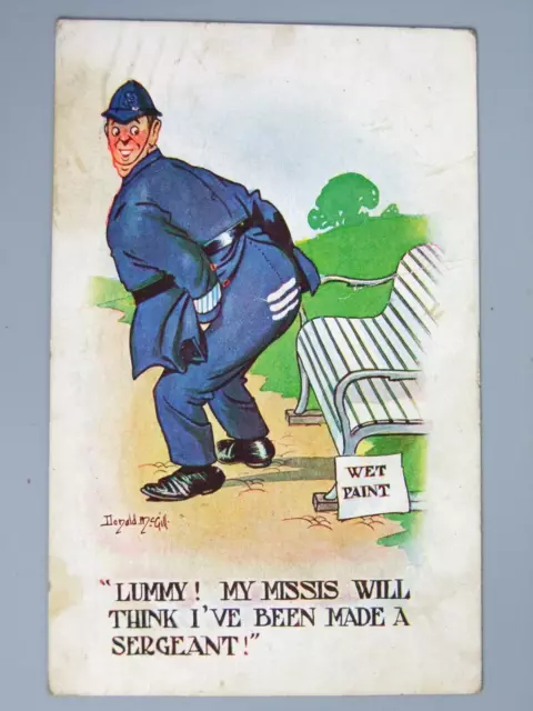 Postcard, Donald McGill Wet Paint Joke, Policeman Made Sergeant...Grade G