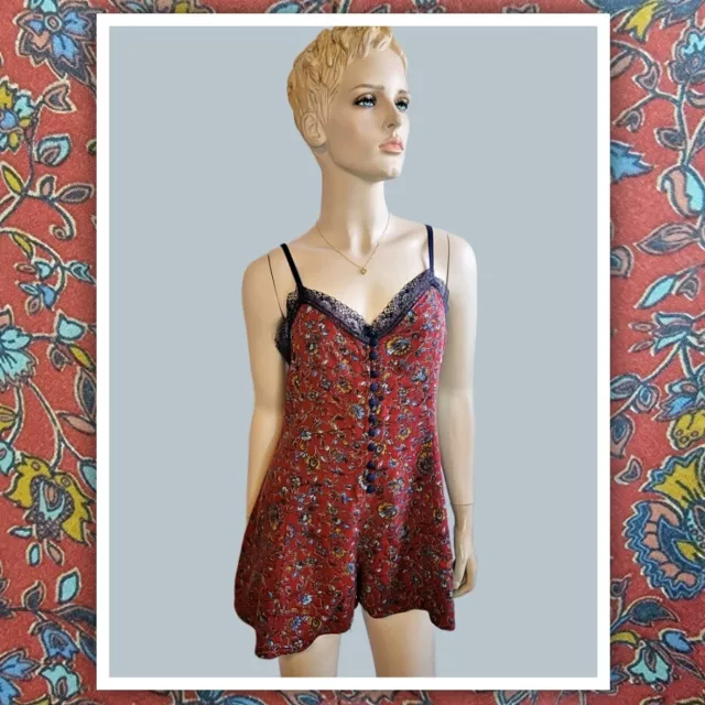 Mimi Chica women's floral print romper red/blue w/adjustable straps sz M 