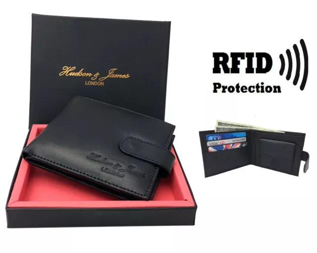 Mens Designer Leather Wallet RFID SAFE ID Protection Contactless Card Blocking