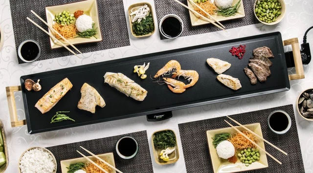 Bestron elektrischer Tischgrill, XXXL Plancha-/Teppanyaki-Grillplatte mit Antiha