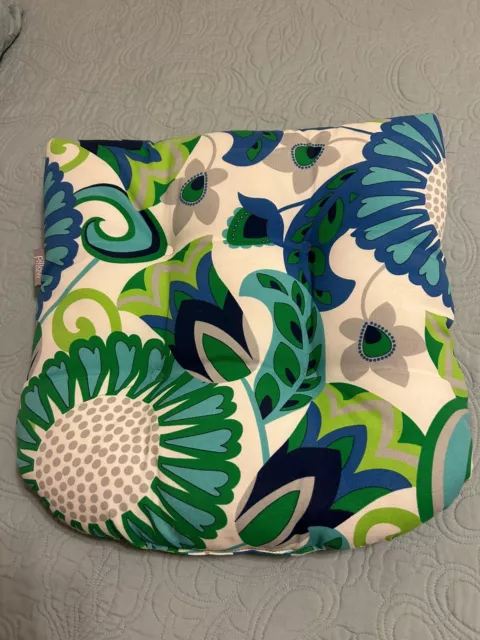 Pillow Perfect Outdoor/Indoor  Blue & Green Floral  Seat Cushion EUC